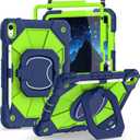 Auizotl Case for iPad (A16) 11th/10th Generation 2025/2022,Heavy Duty Shockproof 10th Generation iPad Case with 360 Rotating Stand Screen Protector for i Pad 11.0/10.9 Inch Cover,Navy Green