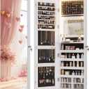 Vlsrka 47.2" LED Jewelry Mirror Cabinet, Wall/Door Mounted Jewelry Armoire Organizer with Full Length Mirror, Large Storage Hanging Cabinet, 4 Drawers, 5 Shelves (White)