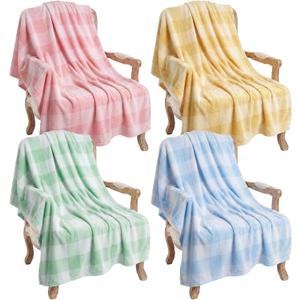 Buryeah 4 Pcs Spring Checkered Throw Blankets, Colorful Plaid Flannel Throws, Soft Cozy Lightweight Decorative Blankets for Couch, Sofa & Home Decor, Spring Gifts, 40 x 50 Inch (Lattice)