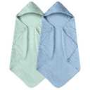 Yoofoss Hooded Baby Towels for Newborn 2 Pack 100% Muslin Organic Cotton Baby Bath Towel with Hood for Babies, Infant, Toddler and Kids, 32x32Inch, Soft and Absorbent Newborn Essential,Blue&Green