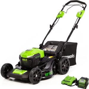 Greenworks 40V 21" Brushless Cordless (Self-Propelled) Lawn Mower (75+ Compatible Tools), 5.0Ah Battery and Charger Included