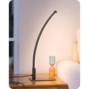 EDISHINE Curved LED Table Lamp, Modern Bedside Lamp with 3 Color Temperature & Stepless Dimming, Aluminum & Iron, Nightstand Lamp for Bedroom, Living Room, Black