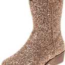 Josmo Girls Cowboy Western Boots - Girl Western Cowgirl Boot - Rose Gold Glitter (size 1 Big Kids)