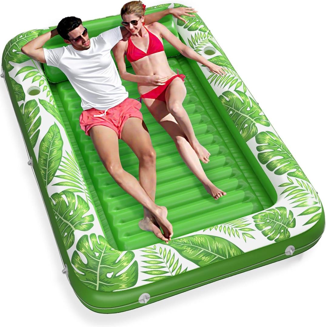 Inflatable Tanning Pool Lounger Float - Jasonwell 4 in 1 Sun Tan Tub Sunbathing Pool Lounge Raft Floatie Toys Water Filled Tanning Bed Mat Pad for Adult Blow Up Kiddie Pool Kids Ball Pit Pool (XX-Large, Green)