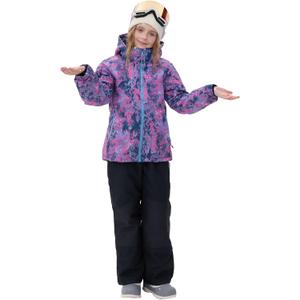 Girls Boys Ski Suit Kids Snowsuits Waterproof Snowboard Elastic Hood Jacket with Bib Pants, Windproof Winter Warmth (8-9 Years, Kaleidosc Pink)