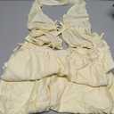 SHENHE Women's Linen Set 2 Piece Outfits Sexy Backless Halter Top Low Rise Palazzo Pants Set (Yellow, L)