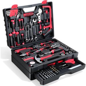 Tool Set- 412 Piece Home Repair/Auto Tool Kit, Storage Organizer with Drawers, Toolbox Storage Case for Women & Men, Perfect for Homeowner, Diyer, Handyman, DIY- Red