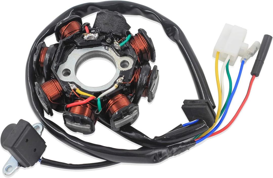 Ignition Stator Magneto 5 wire AC 8 Pole Coil for GY6 49cc 50cc 80cc 125cc 150cc139QMB 147QMD 152QMI 157QMJ engine, GY6 Stator Fits for Scooter Moped ATV Dune Buggy Go Kart