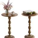 Small Round Metal Side Table, Lightweight Decorative Drink Table with Vintage Roman Column, Retro Distressed Accent Table for Living Room, Bedroom, Corners (2, Antique Gold)