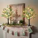 EAMBRITE Easter Decorations Easter Tree with Eggs, 2Ft Tabletop Tree with 24 LED Lights, Lighted Artificial Tree Battery/USB Operated Light up Easter Egg Tree for Spring Home Decor (2 Pack)