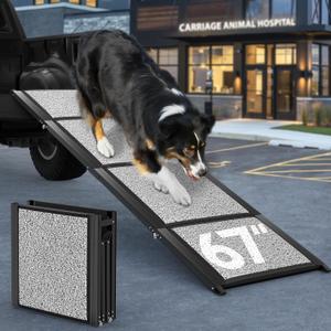 67''L & 20''W Portable Dog Ramp for Car - Extra Wide Pet Ramp Dog Ramps for Medium&Large Dogs with Non-Slip Rug Surface, Lightweight Dog Steps Stair Up to 250LBS, Get Into a Car SUV/Truck/RV/High Bed (67'' L & 20'' W)