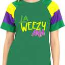 Fat Tuesday Shirt for Women La Weezy Ana T-Shirts New Orleans Carnival Tee Tops (Green, XXL)