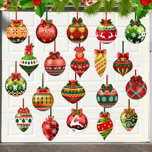 40 Pcs Christmas Magnetic Garage Door Decorations Christmas Ball Garage Door Magnets Stickers with Bows Refrigerator Stickers Car Door Decals for Indoor Outdoor Holiday Party Decoration