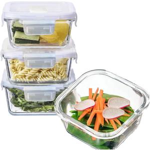 2 Cup Square Glass Food Storage Containers, Small Square Storage Containers With Airtight Lids Leak-proof, BPA free 16oz Glass Meal Prep Bowls, Dishwasher, Microwave, Freezer Safe (White)