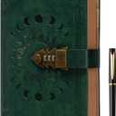 ZXHQ Lock Journal with Pen, A5 240 Pages Diary with Lock, Brown Edge, Refillable, Leather Hardcover (8.5  5.9inch) Dark Green