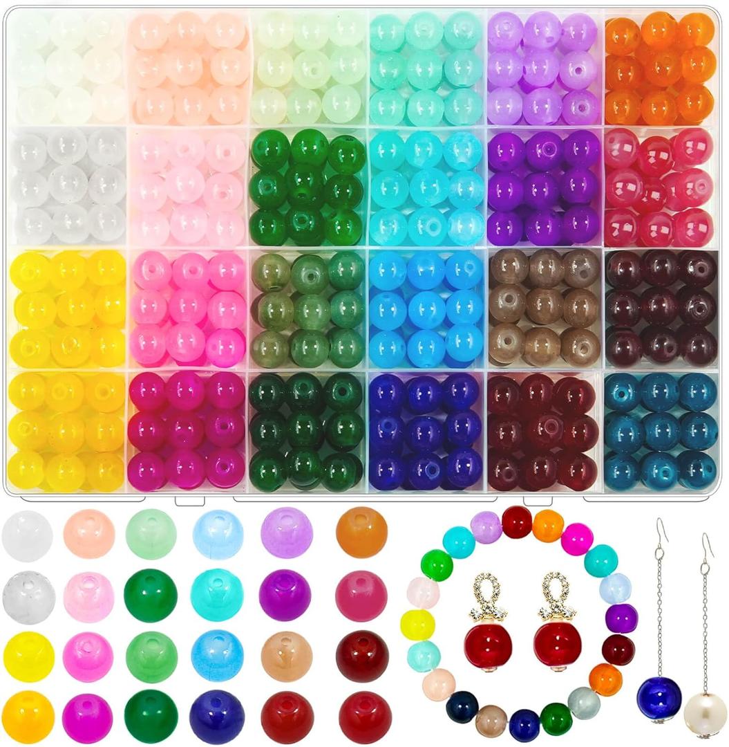 10mm Glass Beads for Jewelry Making, 400pcs 24 Colors Crystal Gemstone Beads Bracelet Making Round DIY Craft Beads Suitable for DIY Craft Necklace Bracelet Phone Lanyard Wedding Decor