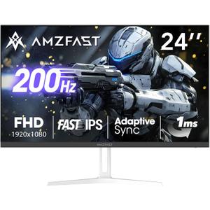 Amzfast 24 Inch Gaming Monitor 200Hz FHD 1080p Fast IPS Computer Monitor, 110% sRGB 1ms HDR Support Adaptive Sync, Eye Care VESA Mount HDMI 2.0 | Display Port 1.4 White Monitor, AMZG24X1W