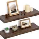 Floating Shelves for Wall Decor, Rustic Solid Elm Wood Floating Shelves Wall Mounted, Wall Shelves with Invisible Bracket for Living Room Bedroom Kitchen, 24 Inch Set of 2, Walnut (24inch)