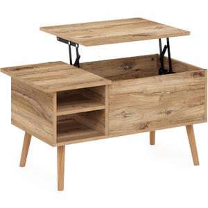 Furinno Jensen Living Room Wooden Leg Lift Top Coffee Table with Hidden Compartment and Side Open Storage Shelf, Flagstaff Oak