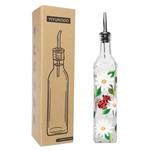 17oz Hand Painted Glass Olive Oil Bottle Dispenser - 500ml Green Oil & Vinegar Cruet with Pourers - Olive Oil Carafe Decanter for Kitchen 