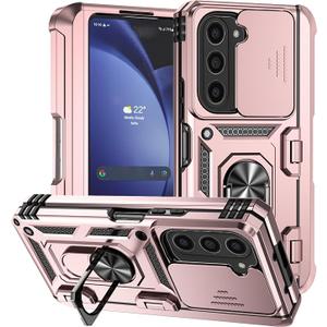 Asuwish Phone Case for Samsung Galaxy Z Fold 6 5G 2024 with Slide Camera Cover and Tempered Glass Screen Protector Hard Stand Ring Holder Hybrid Cell Accessories ZFold6 Z6 G Fold6 6Z Women Men rose gol