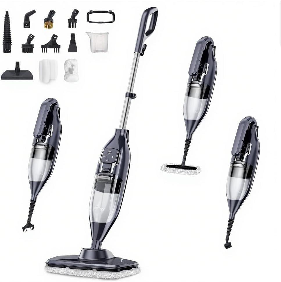 Steam Mop, 12-in-1 Powerful Handheld Steam Cleaner Detachable Steam Mops for Floor Cleaning, 550ML Removable Tank, 23FT Power Cable, MultiPurpose Steamer for Hardwood, Tile,Furniture,Sliver Gray