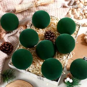 Sosation 10 Pcs 3.14" Green Large Glass Velvet Christmas Ball Ornaments Glass Flocked Christmas Tree Ball Ornaments Xmas Balls Set for Holiday Wedding Xmas Tree Decor