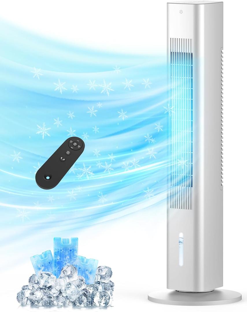 Windowless Portable Air Conditioners, 35" Evaporative Air Cooler w/1.2L Water Tank, 3 Ice Packs, 7H Timer, 60 Swing, No Hose No Window Needed, 3-IN-1 Portable AC Unit for Room Bedroom Outdoor,White