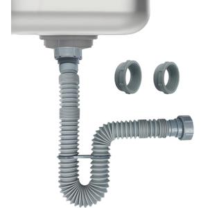 1-1/2 Inch Flexible Sink Drain Pipe, Scalable 13-33.5 Inch P Trap Pipe, Kitchen Sink Drain KitBathroom Sink Drain, Contains 1-1/4 Inch Adapter (Gray)