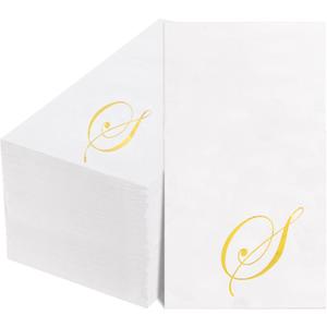 BUCLA 100PCS Gold Monogram Paper Napkins Letter S - Disposable Paper Napkins Elegant Metallic Golden Foil Gold Paper Napkin for Wedding, Birthday Party&Thanksgiving