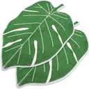 2 Pcs Green Leaf Mat, Large Monstera Palm Leaf Bath Mat 23.6 x 35.4 Inch Bathroom Rug Nonslip Machine Washable Door Carpet Shape Area Rugs for Shower Floor, Bathroom, Bedroom,Kids Room