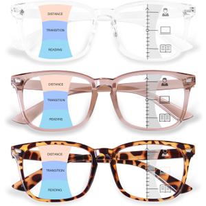 Progressive Multifocal Reading Glasses for Women Men, Square Blue Light Blocking Computer Readers