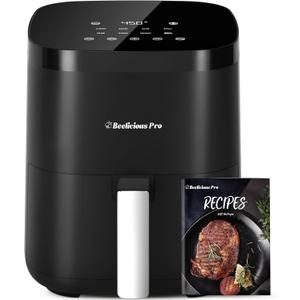 Air Fryer, Beelicious 8-in-1 Smart Compact 4QT Air Fryers, Shake Reminder, 450F Digital Airfryer with Flavor-Lock Tech, Tempered Glass Display, Dishwasher-Safe & Nonstick, Fit for 1-3 People, Black