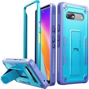 URBANITE for Google Pixel 7A Case, Military Grade Rugged Shockproof Protective Cover with Kickstand (Blue and Purple)