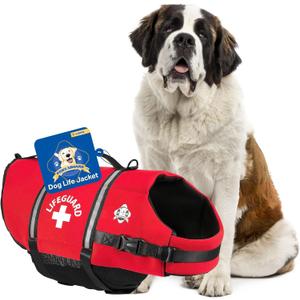 Paws Aboard Dog Life Jacket - Swimming Vest for Dogs, Adjustable, Reflective, Comfortable, Multiple Colors, Patterns, XX-Small to Extra Large Dog Swim Vest with Handle (Red, X-Large)