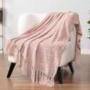 PAVILIA Pink Chenille Throw Blanket for Couch Sofa, Light Pink Soft Knit Throw with Tassel, Decorative Blanket for Bed Chair Living Room, Blush Pink 50x60