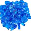 TWINKLING High Luster Fire Glass Gravel Stone,Broken Glass,Fire Pit Glass,Crushed Glass for Fireplace Pit Aquarium Garden Decoration,1-3cm,2-Pound Jar (Ocean Blue)