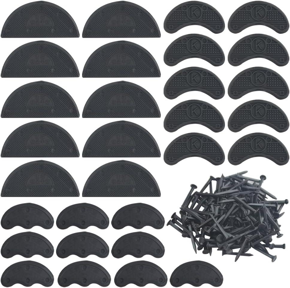 TOVOT 30PCS Heel Plates Black Heel Taps Rubber Tips Sole Heel Repair Pad Replacement with Nails(3 Size) (16 Piece Set)