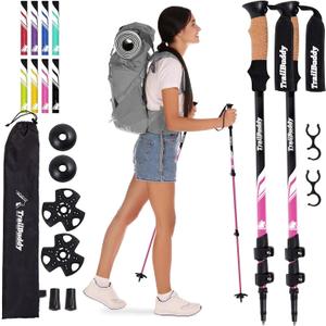 TrailBuddy Trekking Poles - Lightweight, Collapsible Hiking Poles for Snowshoe & Backpacking Gear - Pair of 2 Walking Sticks for Hiking, 7075 Aluminum with Cork Grip (Berry Pink)