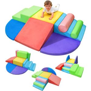 Teckid Toddler Climbing Toys 8-Piece Indoor Soft Foam Blocks Set, Safe Crawling, Climbing and Sliding Play Gym for Kids, Baby Climbing Playset