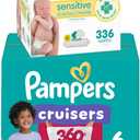 Pampers Pull On Cruisers 360 Fit Disposable Baby Diapers Size 6, 104 Count with Sensitive Water Based Baby Wipes 4X Pop-Top Packs (336 Count)