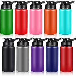 Mimorou 10 Pack Aluminum Water Bottles Bulk 17oz Reusable Leak-Proof Lightweight Sport Bottles Set for Travel Gym Team Camping & Party Favors, 10 Colors