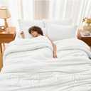 MUXHOMO 7 Pieces California King Comforter Set, Soft Bed in a Bag Cal King Size, All Season Bedding Set with Comforter, Flat Sheet, Fitted Sheet, Pillowcases & Shams, White