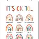 It Is Okay To Inspirational Hanging Wood Signs,Boho Rainbow Wall Decor,Motivational Quote Wood Plaque Sign,Inspirational Wall Decor for Nursery,Mental Health Door Sign for Playroom Classroom Bedroom, 13*11