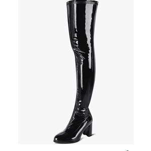 Thigh High Boots for Women Sexy Pointed Toe Over The Knee Boots Cosplay Dance Party Patent Leather Chunky Heels GOGO Knee High Boots, Size 6