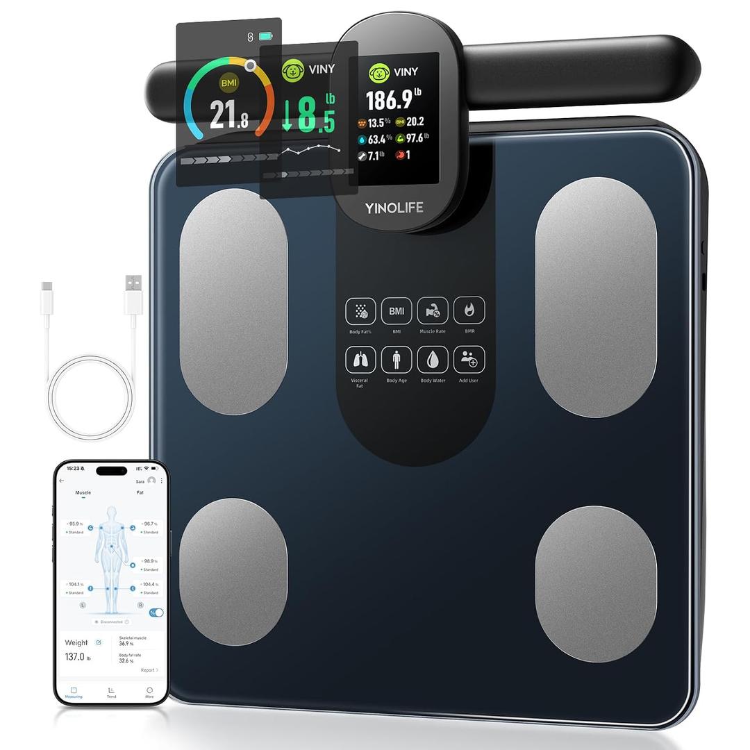 2 x Scale for Body Weight, 8 Electrode Smart Bathroom Scale with BMI Body Fat Muscle Mass 28 Full Body Composition, High Precision Digital Weight Scale with Handle Display, Rechargeable, 400 lbs
