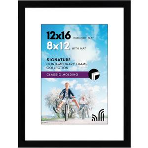Americanflat 12x16 Picture Frame with Shatter-Resistant Glass - Use as 8x12 Frame with Mat or Display 12x16 Photo Without Mat - Signature Collection - Picture Frames for Wall Display - Black
