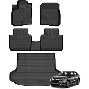 Floor Mats & Cargo Liner for Honda HR-V 2023-2026/ HR-V Hybrid 2023-2026 All Weather Automotive TPE Liners Set Anti-Slip Waterproof Floor Liners Accessories (Car Mats+Trunk Mat) Black