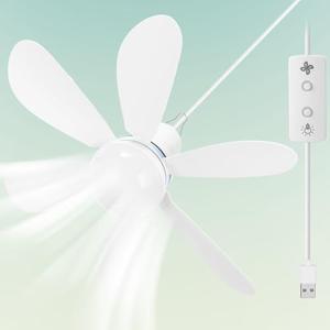 Tuanse 1 Pcs 16.5'' Portable USB Powered Ceiling Fan with Light Hanging Camping Fan with LED Lantern 4 Wind Speed 3 Lighting Option with Control Button Hanging Hook for Living Room Bedroom Tent RV