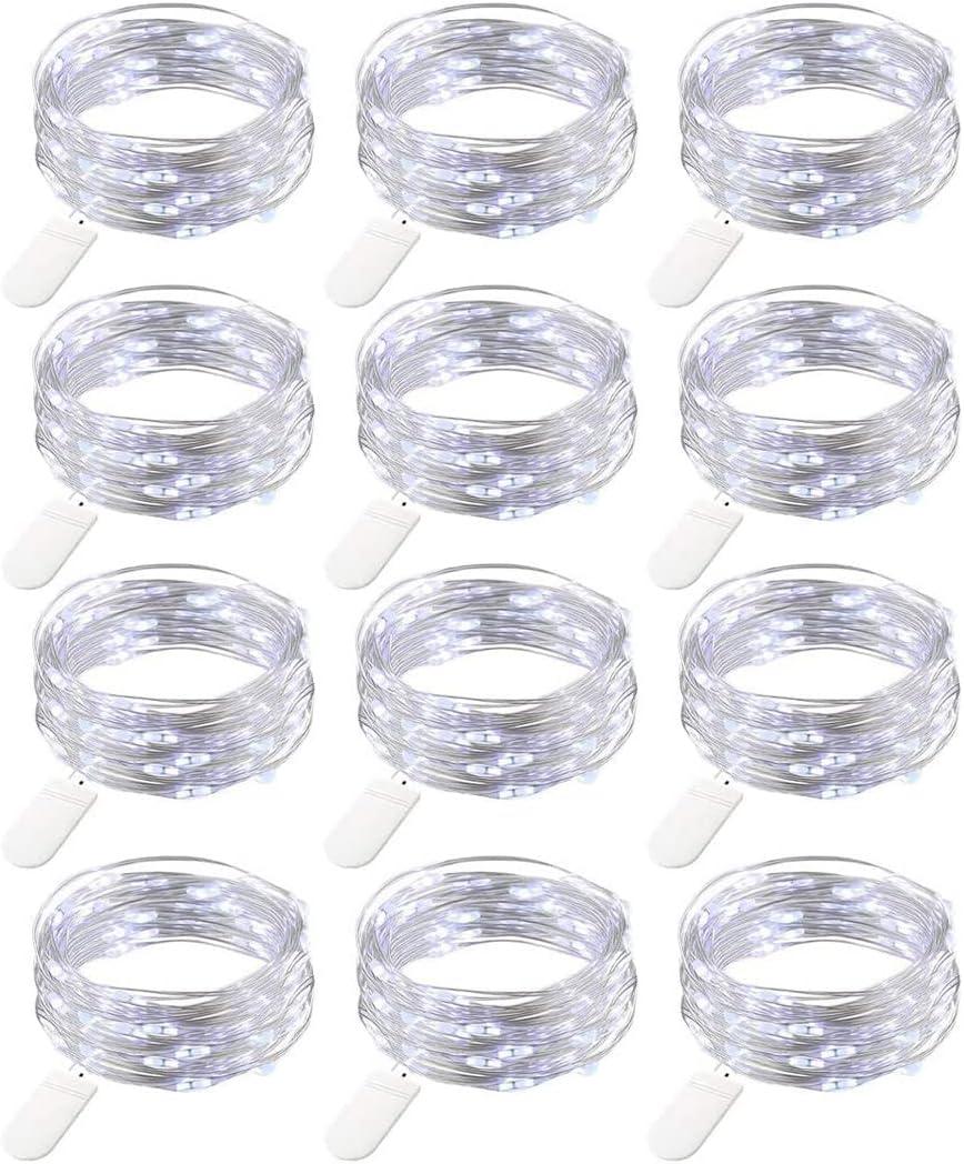 12 Pack Fairy Lights Battery Operated String Lights7FT 20LED Waterproof Silver Wire Christmas Lights Outdoor,Firefly Mini Lights for Bedroom Party Birthday Wedding Indoor Decorations. (Cold White)